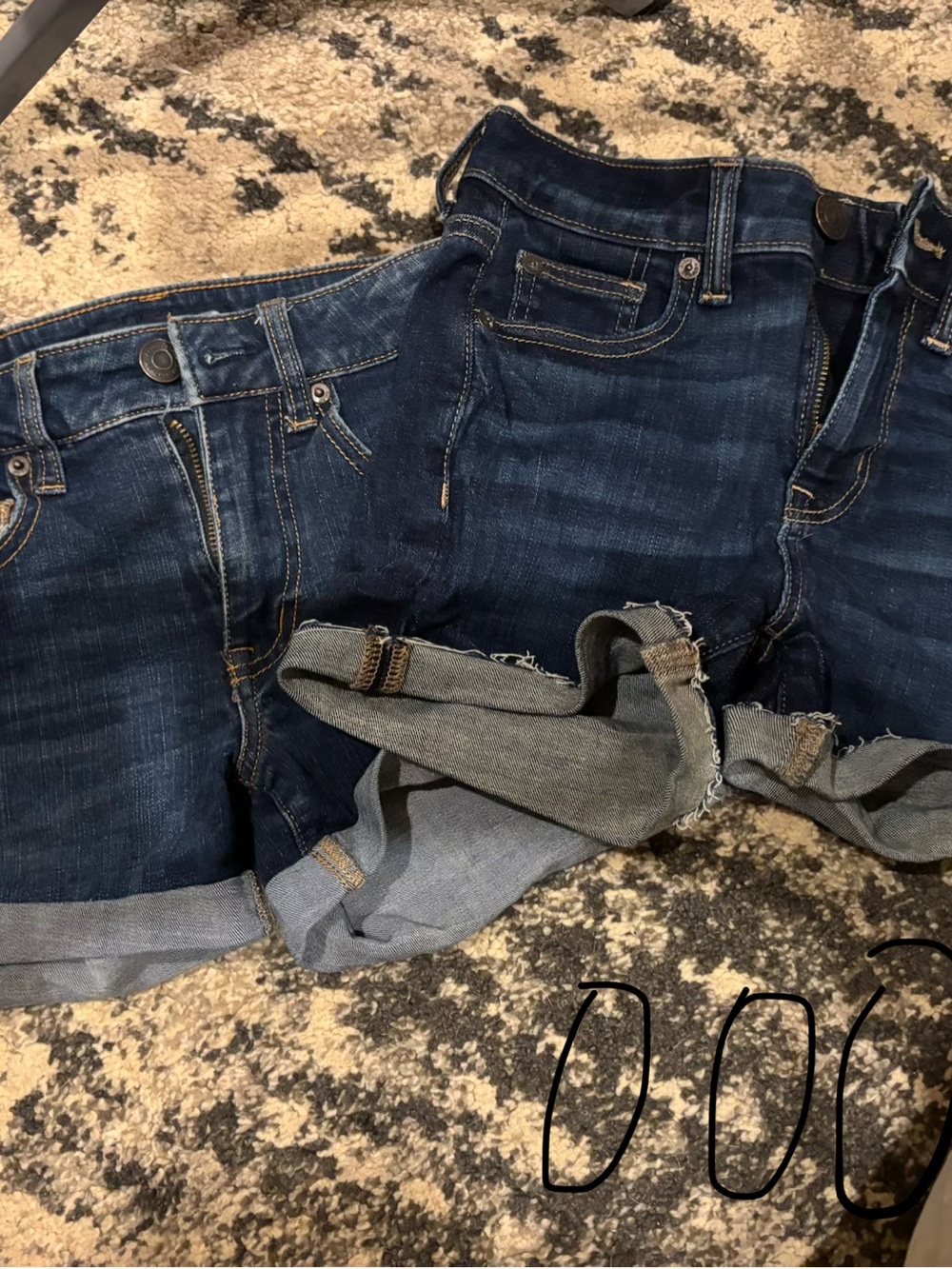 American Eagle Outfitters Dark Blue Denim Roll-Hem Shorts